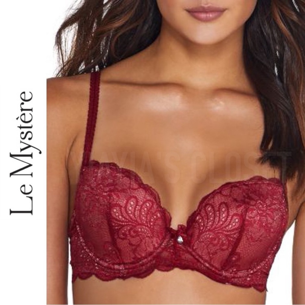 Le Mystere 40C Sophia 2435 Floral Lace Shimmer Underwire Padded Bra in Merlot